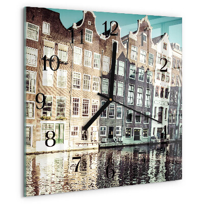 Vierkante glazen wandklok Huizen