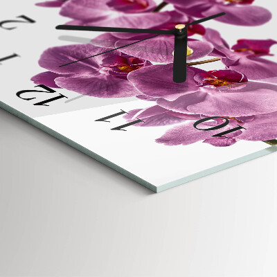 Vierkante glazen wandklok Orchidee
