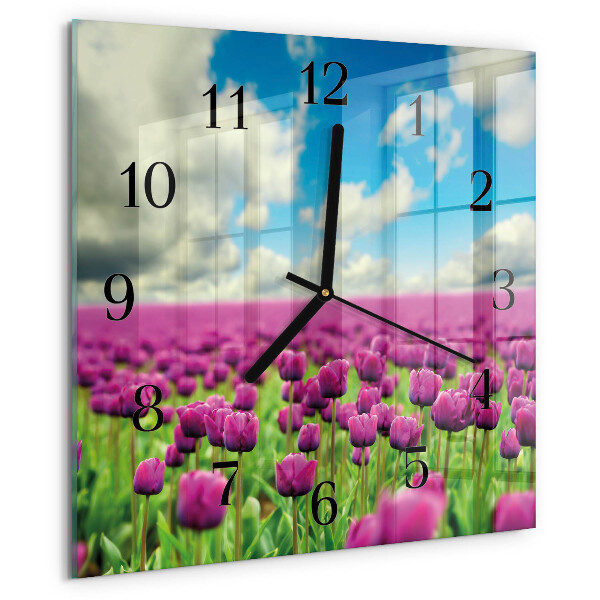 Vierkante glazen wandklok Tulpen