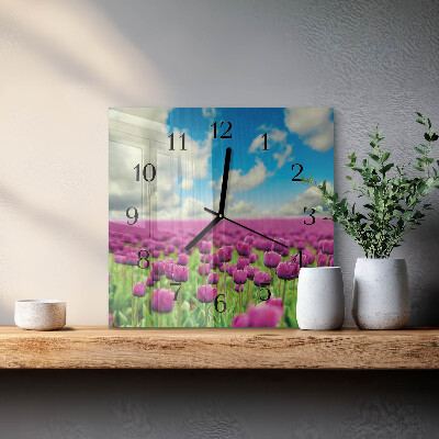 Vierkante glazen wandklok Tulpen