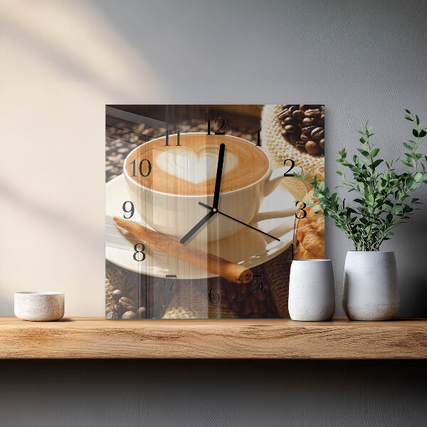 Vierkante glazen wandklok Koffiehart