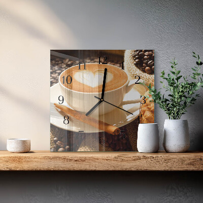 Vierkante glazen wandklok Koffiehart