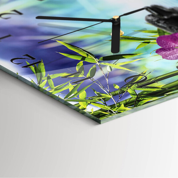 Vierkante glazen wandklok Spa Orchid