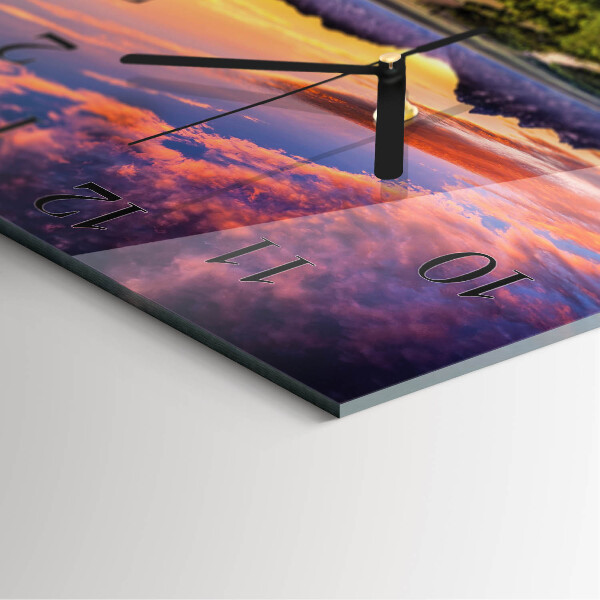 Vierkante glazen wandklok Landschap