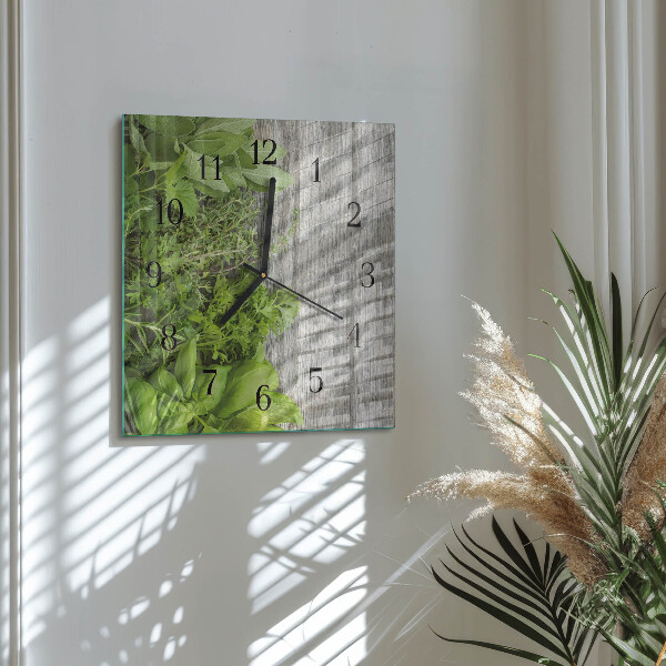 Vierkante glazen wandklok Kruiden
