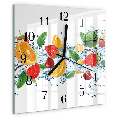 Vierkante glazen wandklok Fruit