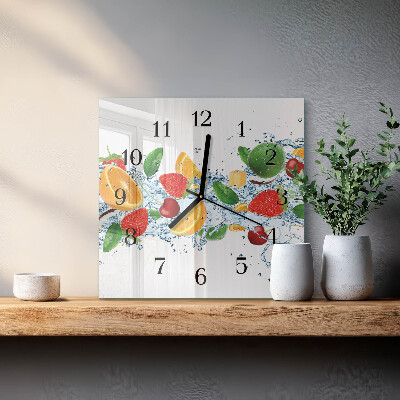 Vierkante glazen wandklok Fruit