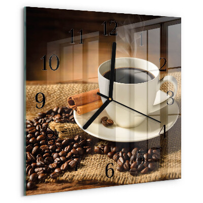 Vierkante glazen wandklok Koffie