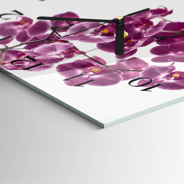 Vierkante glazen wandklok Orchidee