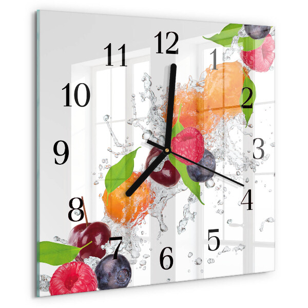 Vierkante glazen wandklok Fruit
