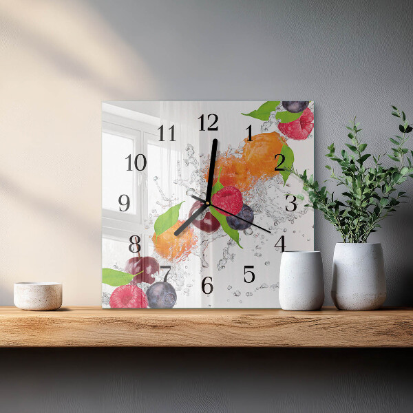 Vierkante glazen wandklok Fruit
