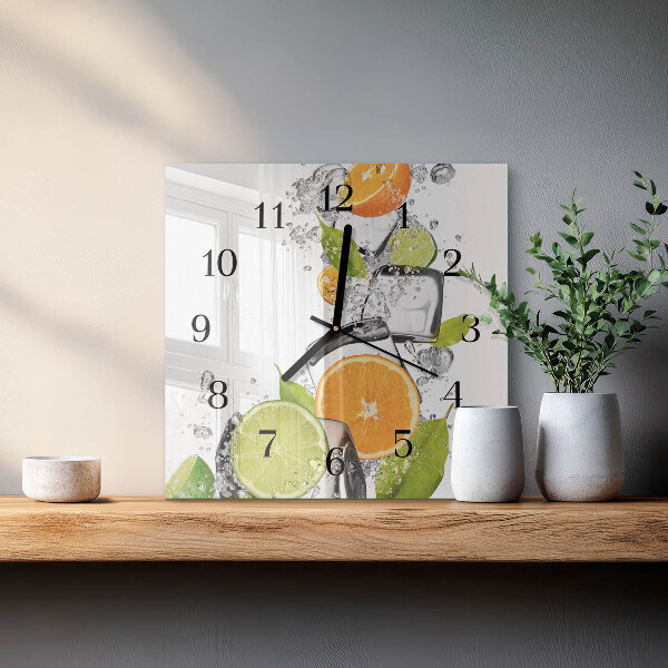 Vierkante glazen wandklok Citrusvruchten