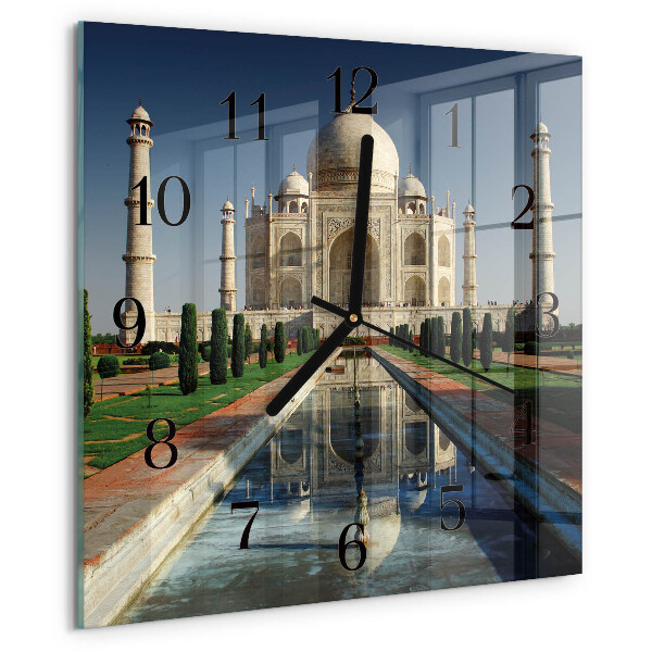 Vierkante glazen wandklok Taj Mahal