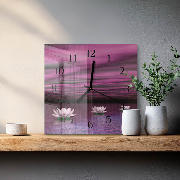 Vierkante glazen wandklok Waterlelies