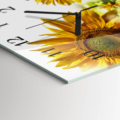 Vierkante glazen wandklok Zonnebloem