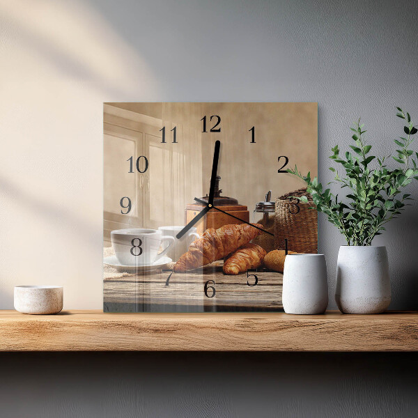 Vierkante glazen wandklok Croissants