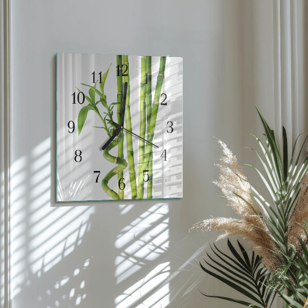 Vierkante glazen wandklok Bamboe