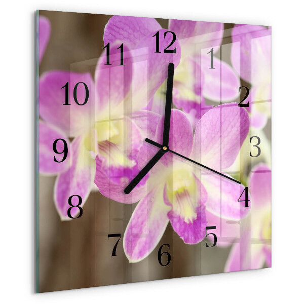 Vierkante glazen wandklok Bloemen
