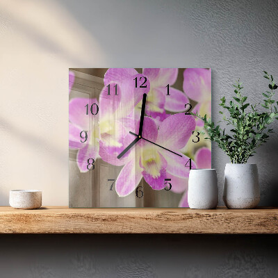 Vierkante glazen wandklok Bloemen