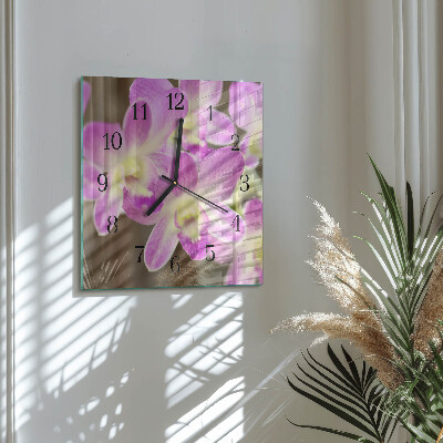 Vierkante glazen wandklok Bloemen