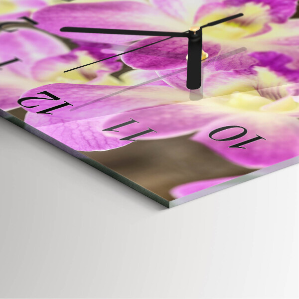 Vierkante glazen wandklok Bloemen