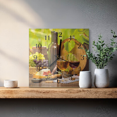 Vierkante glazen wandklok Druiven voor wijn