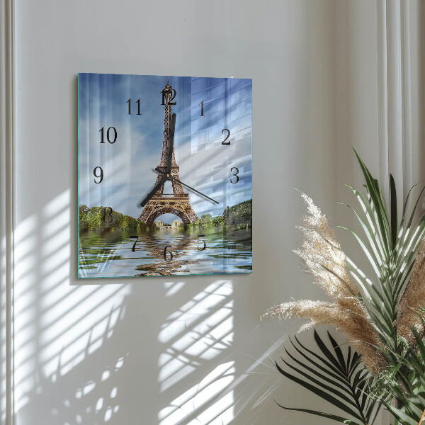 Vierkante glazen wandklok Eiffeltoren