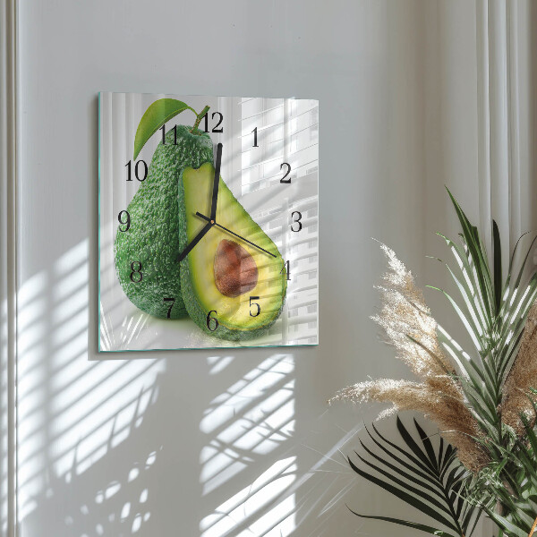 Vierkante glazen wandklok Avocado