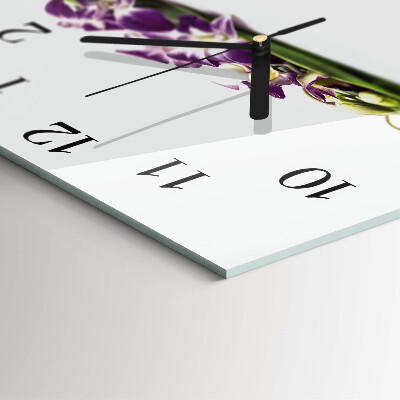 Vierkante glazen wandklok Bloemen