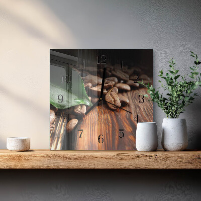 Vierkante glazen wandklok Koffiebonen