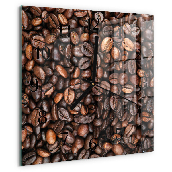 Vierkante glazen wandklok Koffiebonen