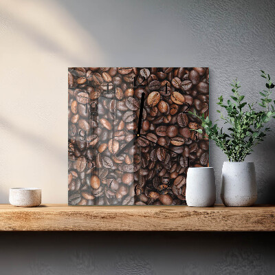 Vierkante glazen wandklok Koffiebonen