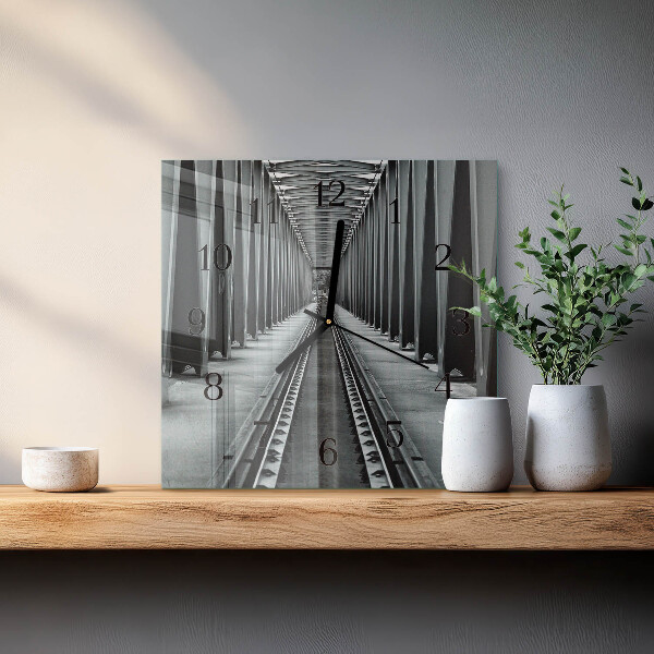Vierkante glazen wandklok Spoorwegen