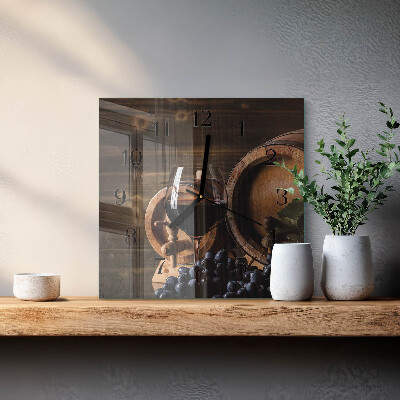 Vierkante glazen wandklok Wijnvat