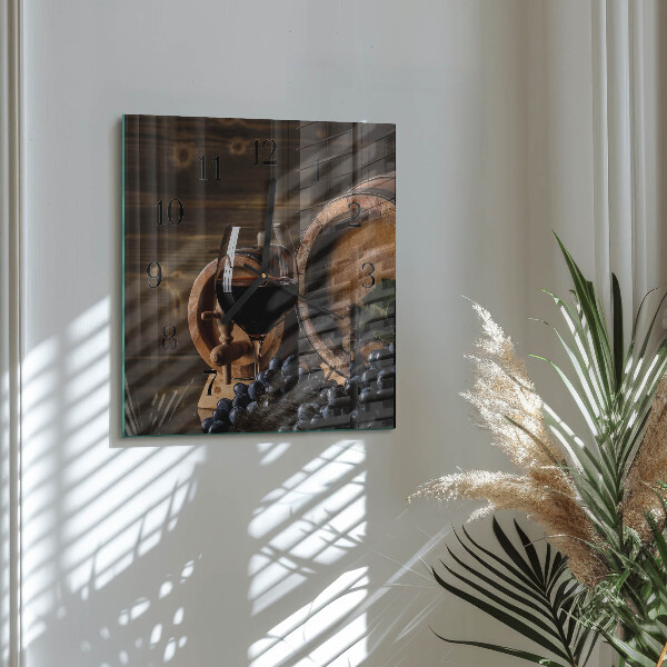 Vierkante glazen wandklok Wijnvat
