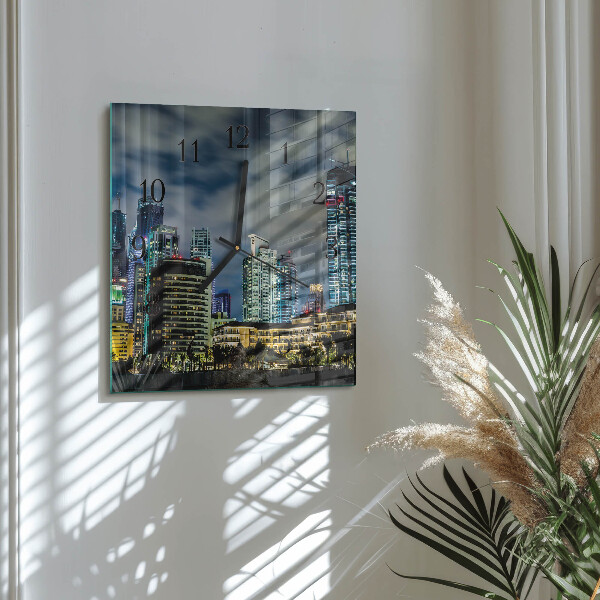 Vierkante glazen wandklok Avondje uit
