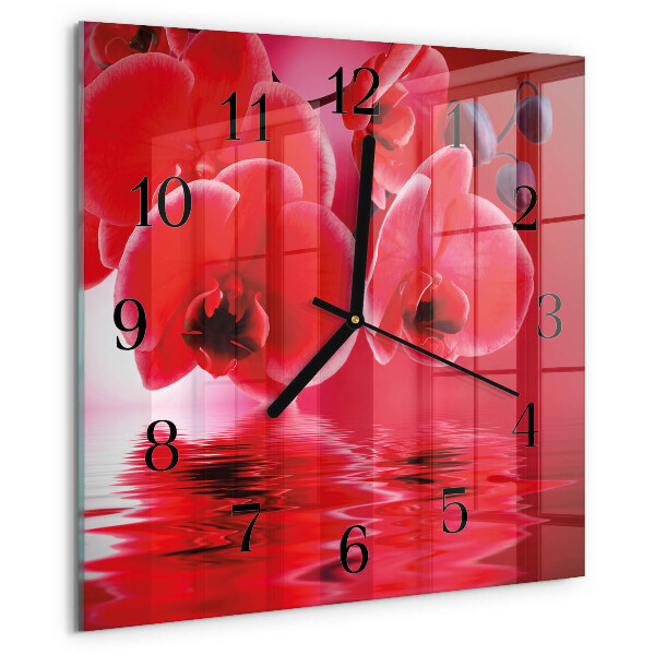 Vierkante glazen wandklok Orchidee