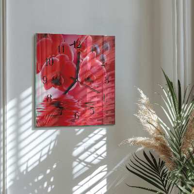 Vierkante glazen wandklok Orchidee