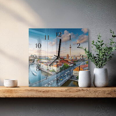 Vierkante glazen wandklok Stadsrivier