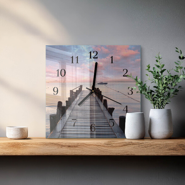 Vierkante glazen wandklok Brug