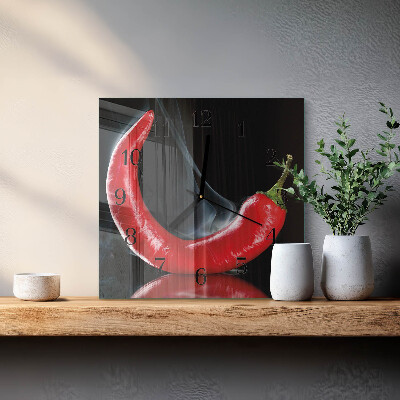 Vierkante glazen wandklok Chilipeper