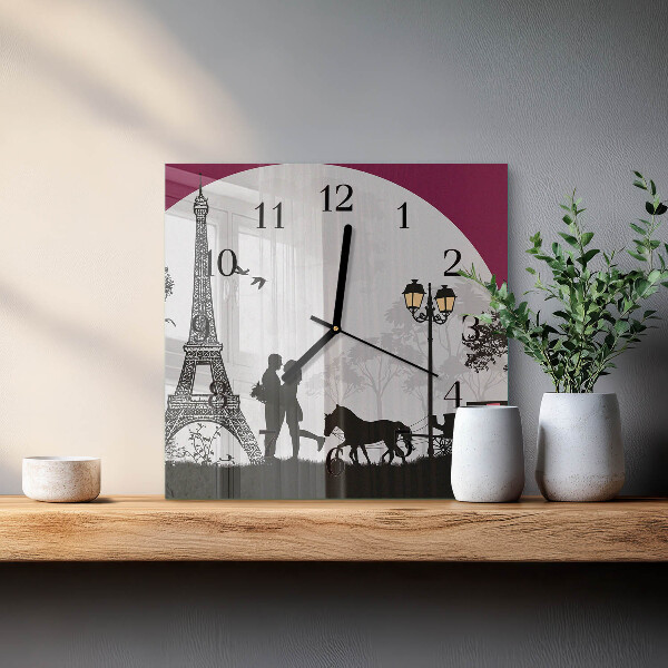 Vierkante glazen wandklok Liefde voor Parijs