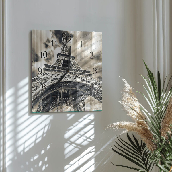 Vierkante glazen wandklok Eiffeltoren
