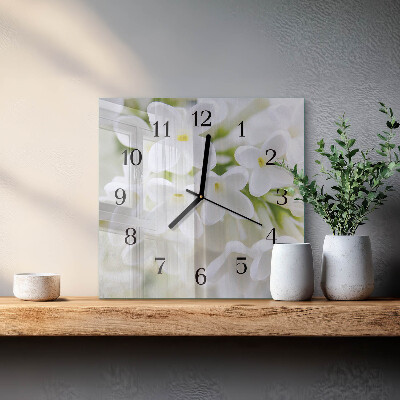 Vierkante glazen wandklok Bloemen