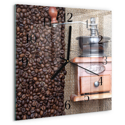 Vierkante glazen wandklok Koffiemolen