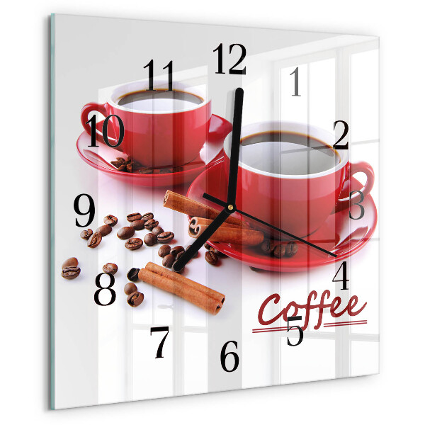 Vierkante glazen wandklok Kopje koffie