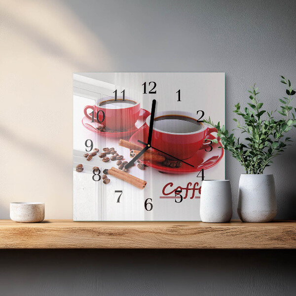 Vierkante glazen wandklok Kopje koffie