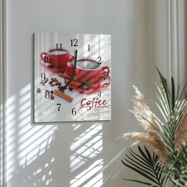 Vierkante glazen wandklok Kopje koffie