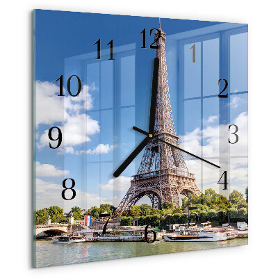 Vierkante glazen wandklok Eiffeltoren