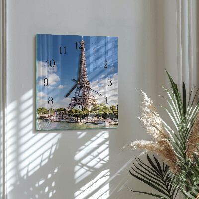 Vierkante glazen wandklok Eiffeltoren